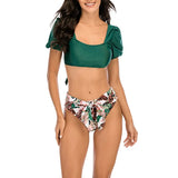 2026 Sexy Bikini Women Push Up Swimwear Swimsuit Leaf Sunflower Print High Waist Bowknot Bubble Sleeves Bikinis Set Bathing Suit