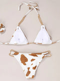 Sexy Cow Print Halter Metal Chains Brazilian Bikini Women Swimsuit Female Swimwear Two Pieces Bikini Set Bathing Suit Swim Lady