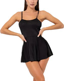 Women Mini Dress Spaghetti Strap Bodycon Cami Dress Sleeveless Pleated Skirt Summer Party Club Short Dress
