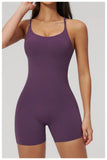 Summer New Hollow Open Back Criss Cross Yoga Jumpsuit Women Outdoor Solid Sleeveless Hip Lifting Pleate Sports Fitness Suits