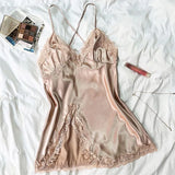 Sexy Pajamas Women's Lace Suspender Nightdress Silk Thin Dress Lingerie Women Nightgowns Sexy Solid Nightwear Summer Loungewear