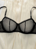 Solid color transparent lace stripe 2-piece set paired with sexy thong new women's underwear set girls Lingerie