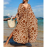 Sexy Zebra Printed V Neck Tunic Beach Cover Up Cover-ups Beach Dress Beach Wear Beachwear Beach Long Dress Female Women V4159
