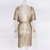 Sexy With Belt Fringe Tassel Crochet Knitted Tunic Beach Cover Up Cover-ups Beach Dress Beach Wear Beachwear Female Women V4649