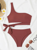 One Shoulder Bikini Set Sexy 2025 Swimsuit Women Solid Padded Swimwear Female Bathers Bathing Swimming Swim Suit Beachwear