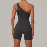 Summer One Shoulder Yoga Short Jumpsuit Women Sexy Cut Out Backless Scrunch Booty One Piece Suit Gym Workout Fitness Clothes