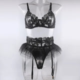 Toucheart 3 Piece Set Lingerie Garter Sets Lingerie For Woman Sexy Mini Skirt See-Through Embroidered Bra Erotic Underwear New