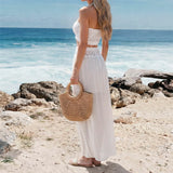 S - XL Bandeau Crochet Knitted 2 Pieces Suits Tunic Beach Cover Up Cover-ups Beach Dress Beach Wear Beachwear Female Women V8218