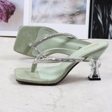 2025 Summer Flip Flops Crystal Slides Women 8cm High Heels Mules Crystal Glitter Block Low Heels Slippers Glitter Platform Shoes