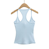 Early Spring New Style Hot Girl Pure Desire Sexy U-Neck Chest Pad Elastic Base Tank Solid Color Backless Sleeveless Top 6JYN