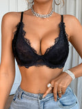 Sexy Sheer unlined Women's Eyelash Lace Deep V Push-Up Bra Comfortable Underwire Underwear Hollow-out Lingerie Sexy Bra