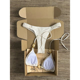 Wrinkled Crinkled Halter Bikini Female Swimsuit Women Swimwear Two-pieces Bikini set Brazilian Bather Bathing Suit Swim V8134