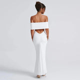 Temperament Slim Strapless Long Dress Women Solid Color Sexy Off-shoulder Backless Package Hip Sleeveless Club Party Dresses