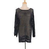 Long Sleeve Hollow Out Top Crochet Knitted Tunic Beach Cover Up Cover-ups Beach Dress Beach Wear Beachwear Female Women V4250