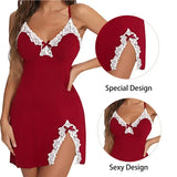 Sexy Lace Nightdress Chemise Women Bow Nightdowns Seamless Sleepwear V Neck Slip Lingerie Sleepshirts Nighties