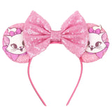 Kawaii Disney Mickey Mouse Ears Headbands For Girls Marie Cat Hairbands Headwear Adults Women Sequined 5" Bows Hair Accessories