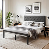 HOOMICH Metal Bed Frame With Upholstered Headboard Linen