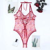 Toucheart Sexy Women Lace Backless Interesting  Babydoll Bodysuit Wrap Dress High Waisted Printing Bow Knot  Babydoll Bodysuit