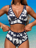 S - XL Sexy V Neck Printed High Waist Bikini Female Swimsuit Women Swimwear Two-pieces Bikini Set Bather Bathing Suit Swim V6997