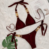 Halter Brazilian Rhintstones Diamond Bikini Women Swimsuit Female Swimwear Two Pieces Bikini Set Scrunch Butt Bathing Suit Swim