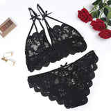 Sexy Elegant Lace Seamless Lingerie Set Women's Hollow Erotic Lingerie Transparent Wirefree Bra Sets Panties