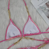 DEKA Shiny Diamond Chain Bikinis Set Mujer Two Pieces Crystal diamond Swimsuit Women Thong Swimwear Sexy Halter Swimsuit