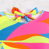 2026 Color Block Swimsuit One Piece Backless Printed Swimwear Women Bathers Bathing Swimming Swim Suit Padded Beachwear Summer