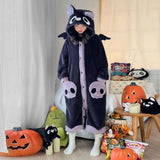 Cartoon Bat Plush Women's Pajamas Robes Anime Nightgown Winter Kawaii Animal Night Dress Halloween Party Vampire Cosplay Costume