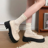 2025 Bowknot Decor Platform Loafers Women Fashion High Heel Jk Pu Leather Shoes Woman Korean Slip On Thick Sole Shoes Female
