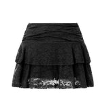 Womens Mini Skirt Lace Flower Low Waist A-Line Layered Ruffled Skirt for Daily Party Club