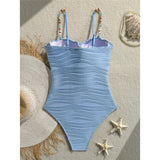 Wrinkled Underwired Colorful Beads Women Swimwear One Piece Swimsuit Female High Leg Cut Monokini Bather Bathing Suit Swim V8301