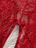 Women Sexy Lace Teddy Lingerie Deep V Mesh Sheer Bodysuit Backless Crotchless One Piece Babydoll Nightwear