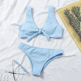 New Summer Women Sexy Bikini Set Women Minimalist Solid Color Strap Split Swimsuit Hanging Neck Suspender Bikini Top for Women