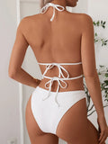 Halter Wrap Around Shell Decorated Bikini Women Swimwear Female Swimsuit Two Pieces Bikini Set Bathing Swimming Swim Suit Swim