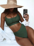 2025 Wrinkled Ruched High Waist Bikini Women Swimsuit Female Swimwear Two Pieces Bikini Set High Cut Bathing Suit Swim Beachwear