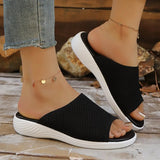 Women's Knitted Breathable Mesh Slide Sandals Soft Flat Sandals with Open Toe Platform Non-Slip Light Casual