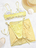 With Mesh Skirt Wrinkled Halter Ruffled Bikini Women Swimwear Female Swimsuit Three-piece Bikini Set Bathing Suit Swim Beachwear