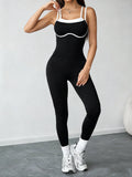 Women Seamless Yoga Jumpsuit Workout Bodysuit Tummy Control Butt-Lifting Gym Clothes Sleek Sportswear Striped Athletic Outfit