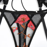 Toucheart 4-Piece Sexy Lingerie Set Women Embroidered Flower Straps Cross Hollow Out Mesh Patchwork Sexy Lace Up Bra Garters Set