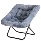 JHK Cozy Saucer Chair Soft Faux Fur Folding Lounge Chair Padded Metal Frame