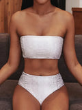 Snake Printed Female Bandeau Swimsuit High Waist Bikini 2025 Women Swimwear Bikini Set Wave Striped Bathing Suit Swim Beachwear