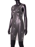 XS-2XL 15 Colors Rhinestones Fishnet Dress O-Neck Grid Swimsuit Bikini Cover Up Beach Pool Party Cover-ups for Swimwear Women