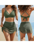 Women's 2 Piece Bikini Set for Pool Beach Spaghetti Strap Bra and Elastic Waist Mesh Skort Cover-ups Bathing Suit