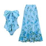 Bandeau 2 Pieces Bikini Sexy Women Swimsuit Swimwear Female Dress Cover Up Printed Biquini Beachwear Bathingsuit Swimming Suits