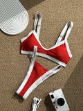Sexy Red Contrast Bikini Set 2026 Women Halter Push Up Bra Pleate Thong Swimsuit Brazilian Beach Bathing Suit Holiday Swimwear