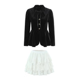 French-style Elegant Stand-up Collar Tie-waist Slim-fit Pleated Long-sleeve Shirt For Women With Waist Lace Cake Skirt QXS5