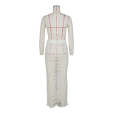DEKA Beach Cover Up High Split Crochet Knitted Tunic Beach Dress Beach Wear Beachwear Women Long Knit Hollow Tassels Skirt Suit