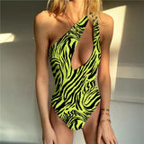 2023 Women One Piece Swimsuit Zebra One Shoulder Female Swimwear Sexy Monokini Hollow Out Beachwear Push Up Bodysuit