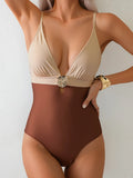 Contrast Color 2026 New Women's One Piece Suit Swimwear Sexy Strappy Backless Swimsuit Rhinestone Push Up High Waist Beachwear