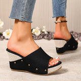 Women's Wedge High Heel Sandals Summer Rivets Chunky Platform Slippers Women Plus Size 43 Peep Toe Thick Sole Sandles Woman
